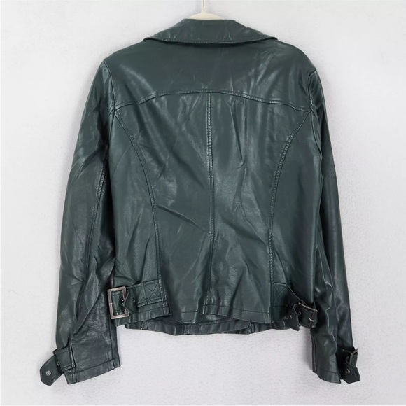 Max Studio Jacket Womens Medium Green Vegan Leather Moto Zip NEW - Picture 11 of 12